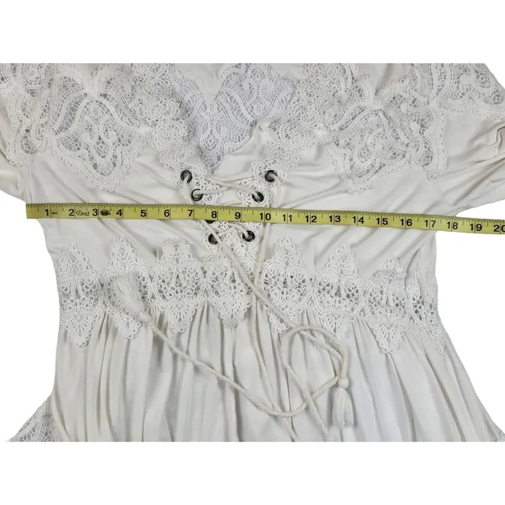 Womens Pol White Tunic Top Size Small Victorian Romantic Flowy Shirt Blouse - Picture 3 of 6